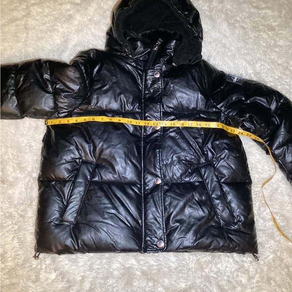 CALVIN KLEIN faux leather womens puffer black jacket size medium - Picture 13 of 14
